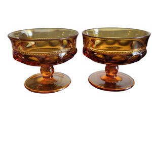 MCM  Sherbet Fruit Dessert Cup Round Gold‎ Crown by Indiana Glass Fall Set of 2
